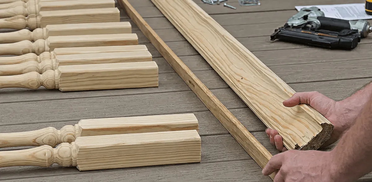 Handrail installation materials and wood components for stair rail work in Des Moines, IA